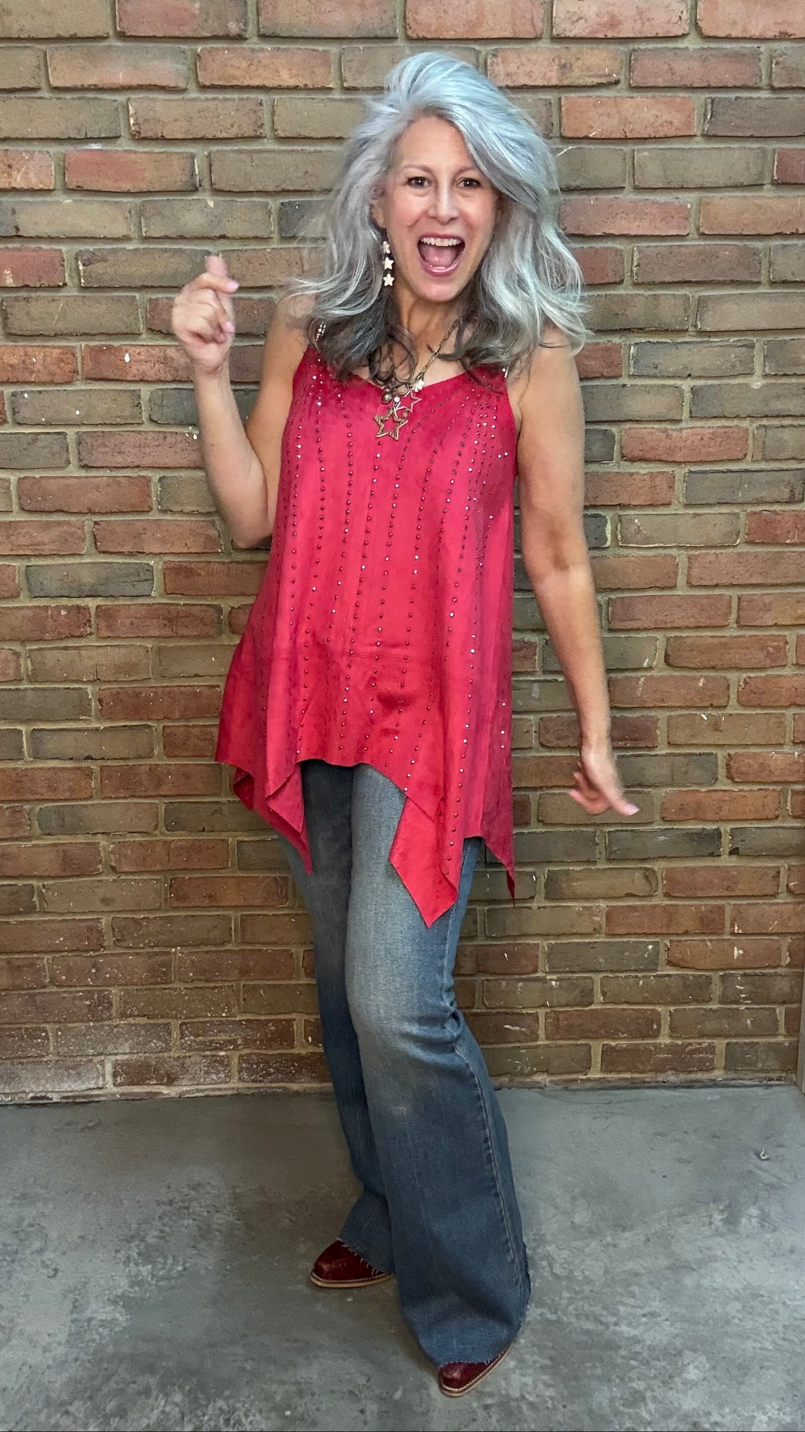 Studded Red Suede Tank