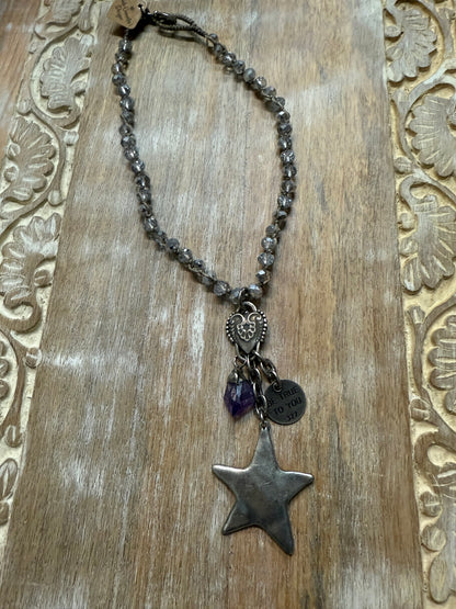 Star on Crystal Strand Necklace