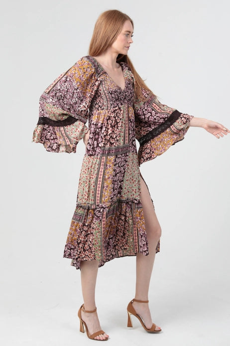 Tiered Dress Slit and Flare Sleeves