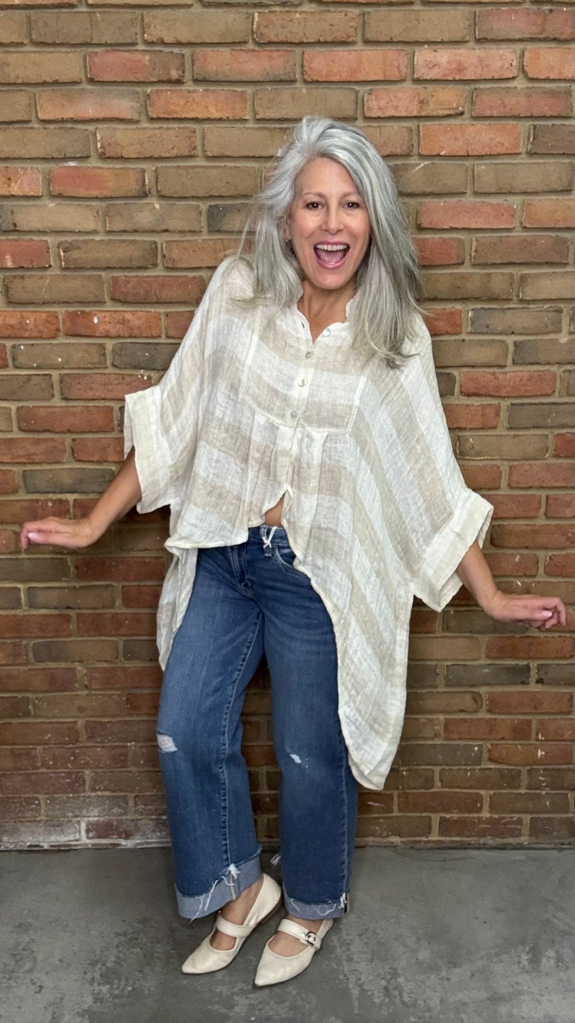 Natural Striped Shirt - Vintage Vault Boutique