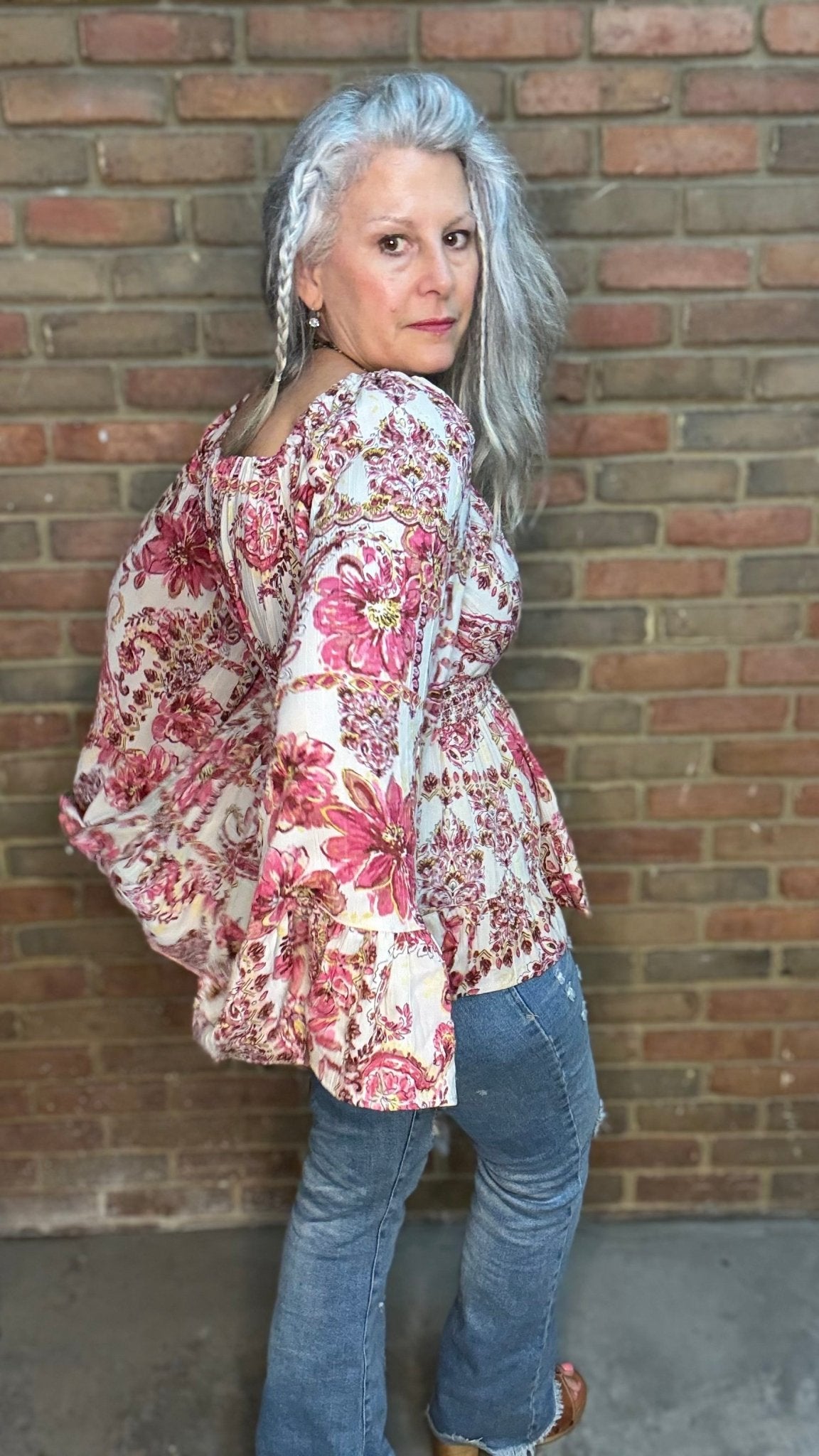 Long Flare Sleeve Flowy Top - Mauve - Vintage Vault Boutique