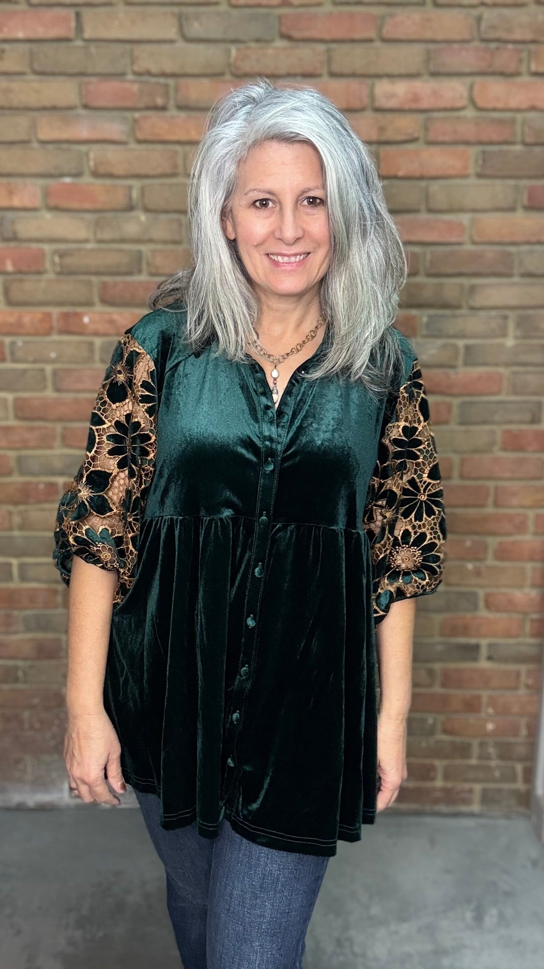 Hunter Green Velvet Tunic Top