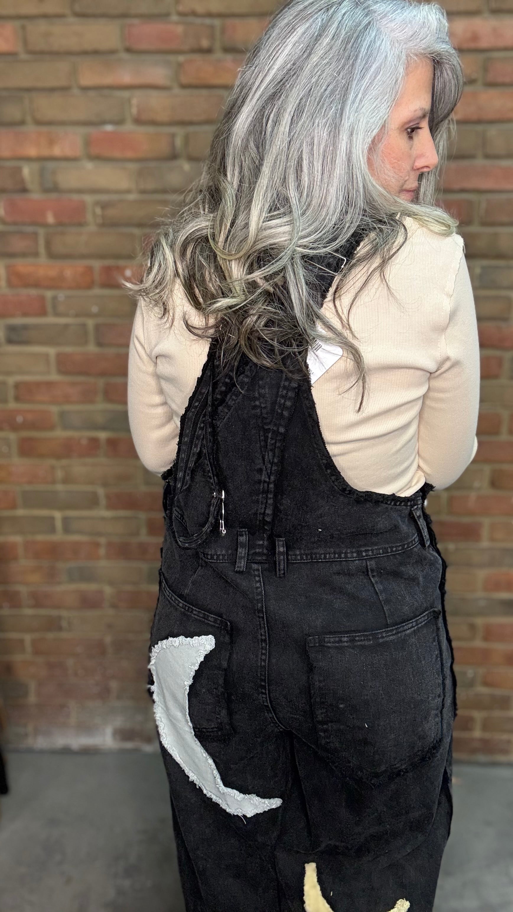 Sun Moon Star Patch Wide Overalls