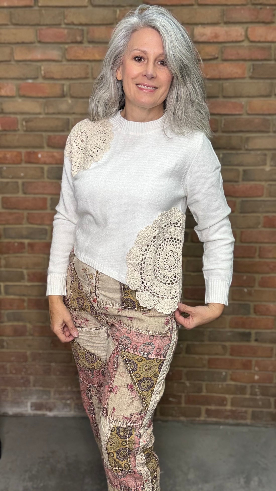 Crochet Detail Cropped Sweater