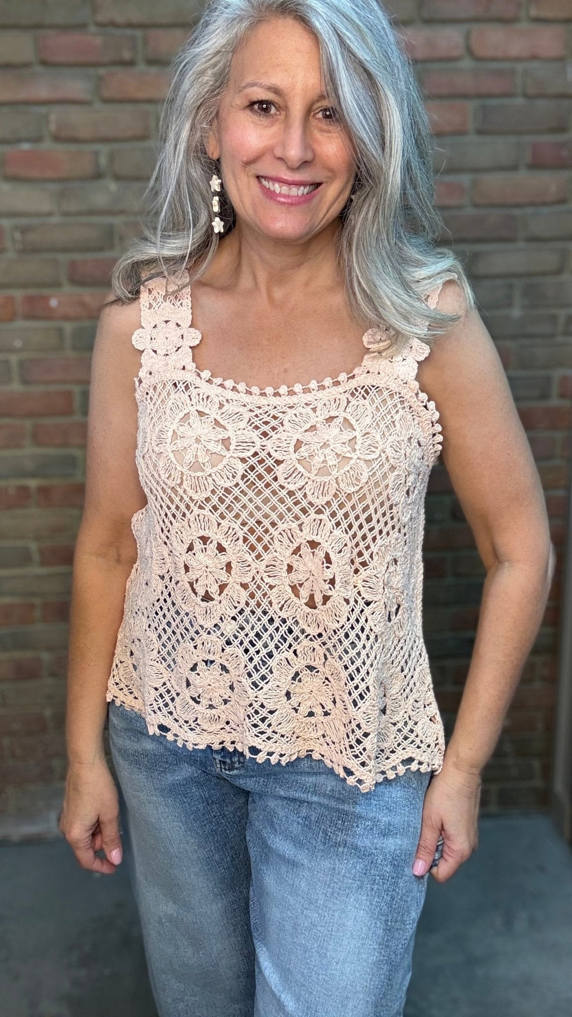 Crochet Square Neck Tank Blush - Vintage Vault Boutique