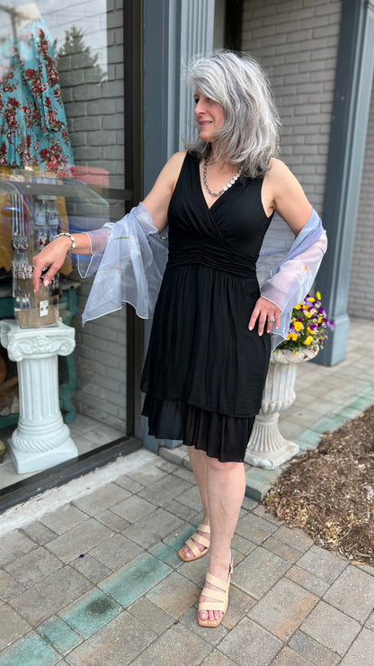 Silk Layered V-Neck Dress Black