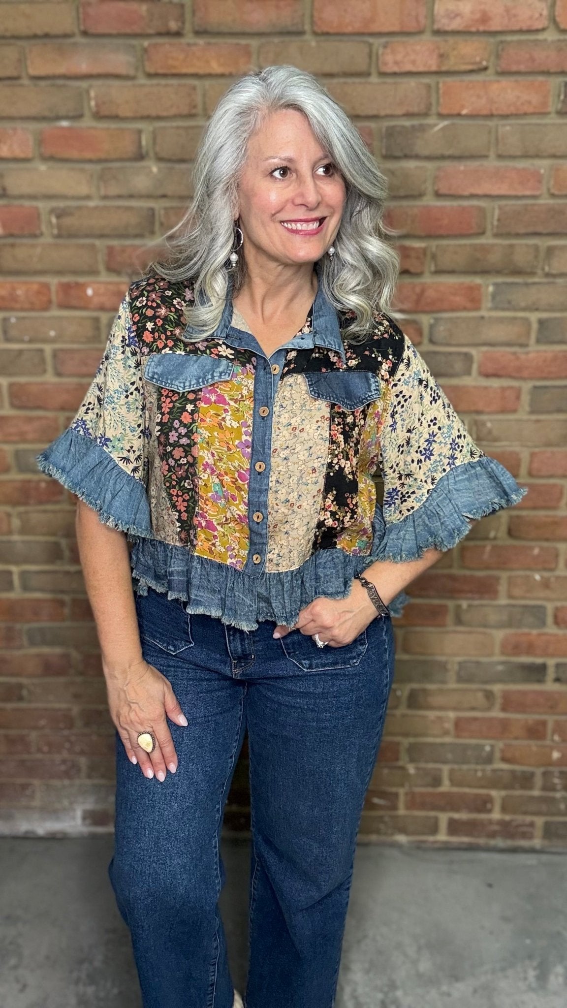 Denim Patchwork Crop Top - Vintage Vault Boutique