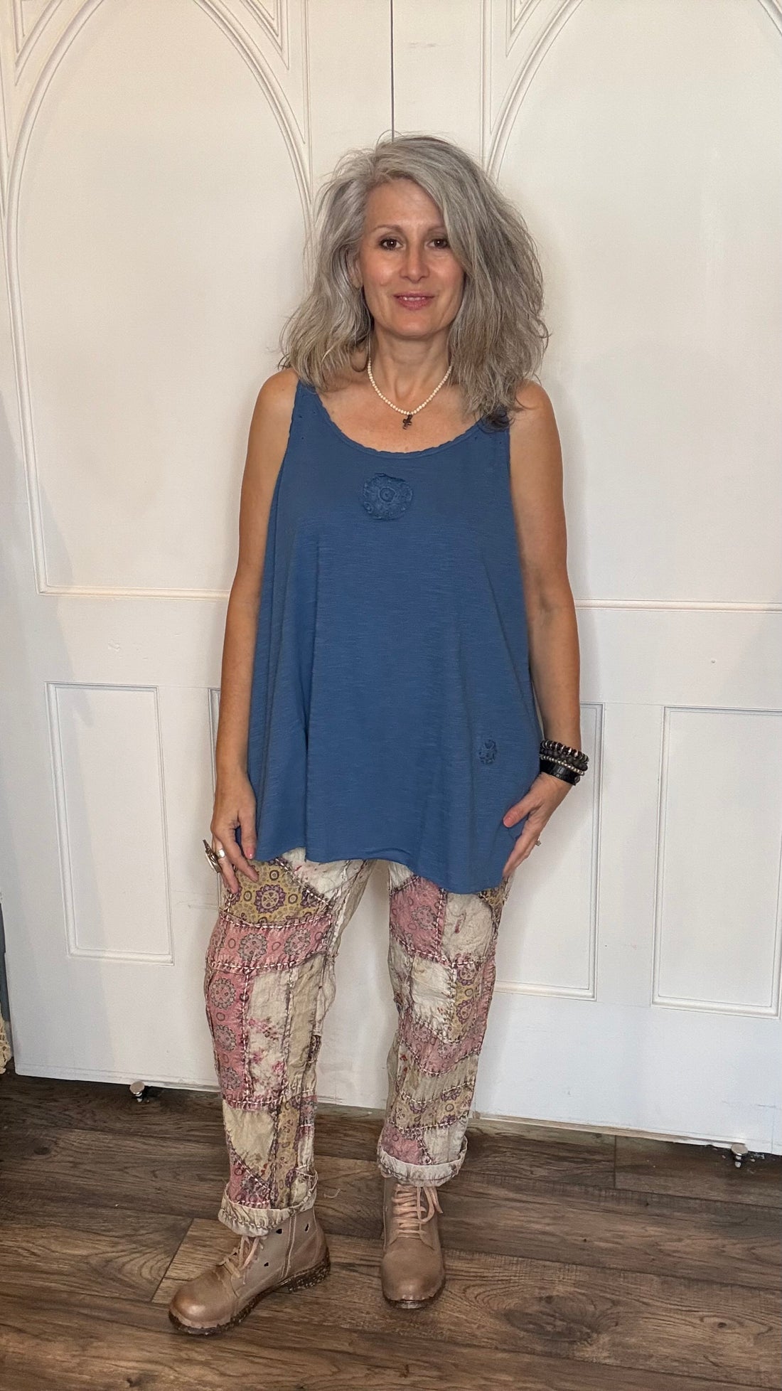 Bright Blue Cami with Lace Inset and Raw Edges