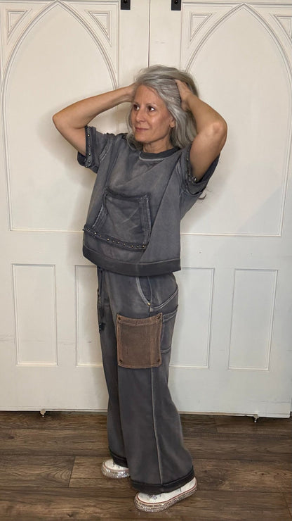 Navy Charcoal French Terry Pant - Vintage Vault Boutique