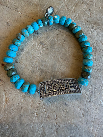 LOVE - Turquoise Beaded Stretch Bracelet - Vintage Vault Boutique