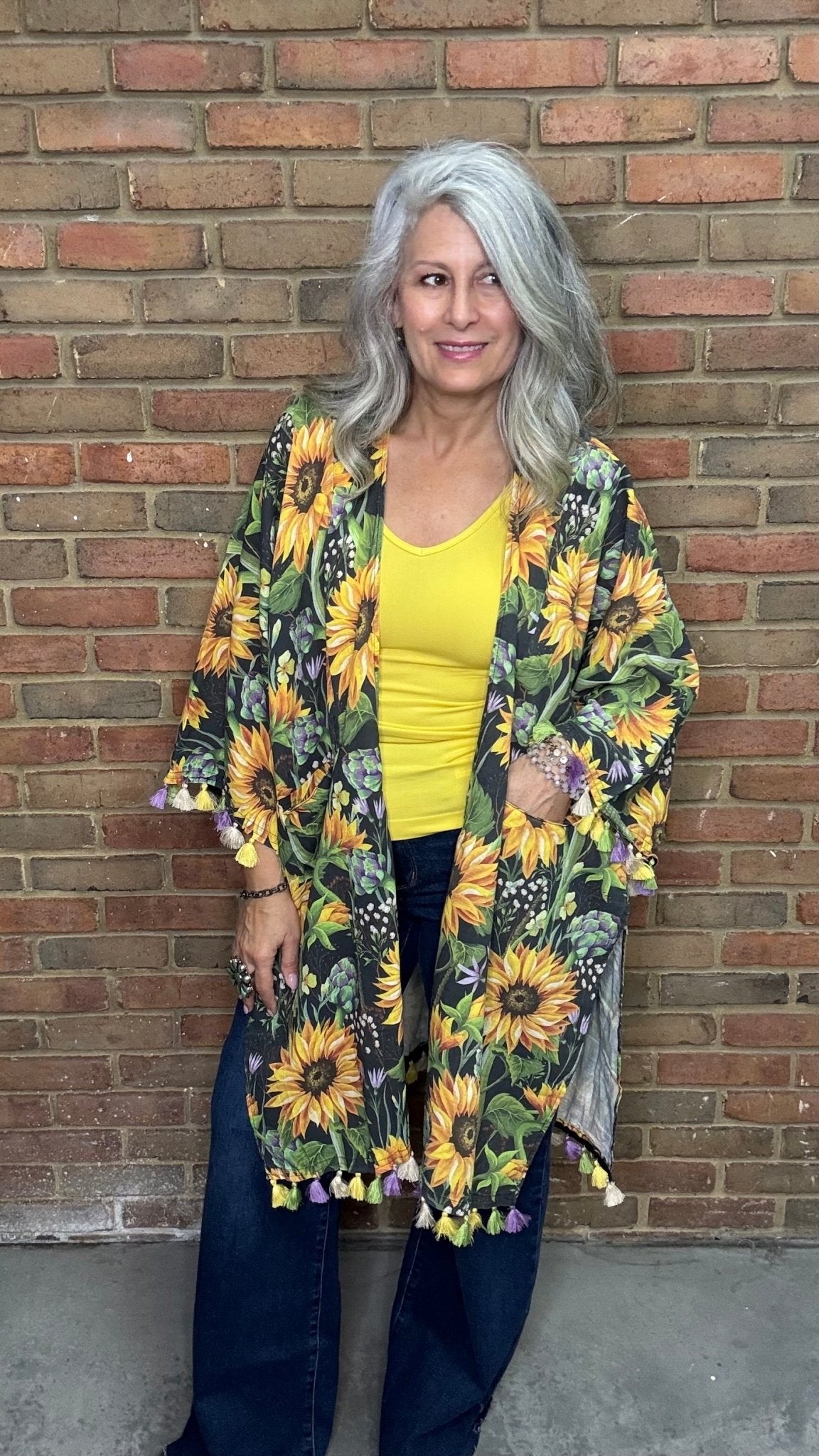 Sunflower Cotton Kimono - Vintage Vault Boutique