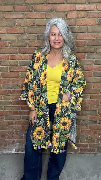 Sunflower Cotton Kimono - Vintage Vault Boutique