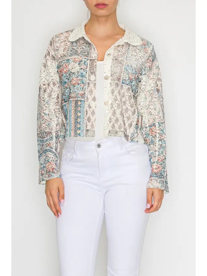 Cropped Sequin Button-Up Jacket