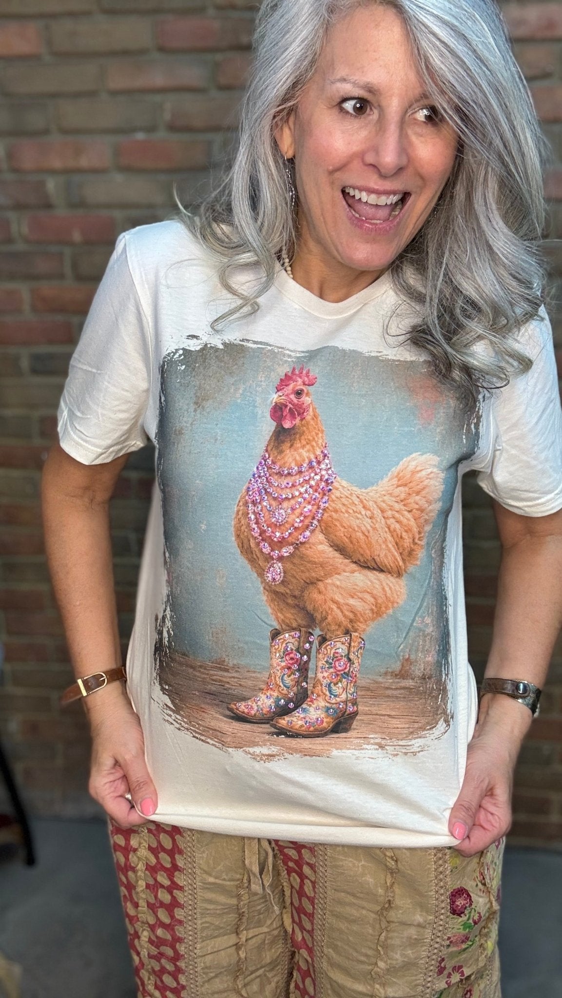 Funky Chicken Bling Tee - Vintage Vault Boutique