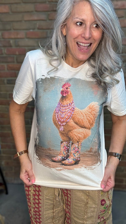 Funky Chicken Bling Tee - Vintage Vault Boutique