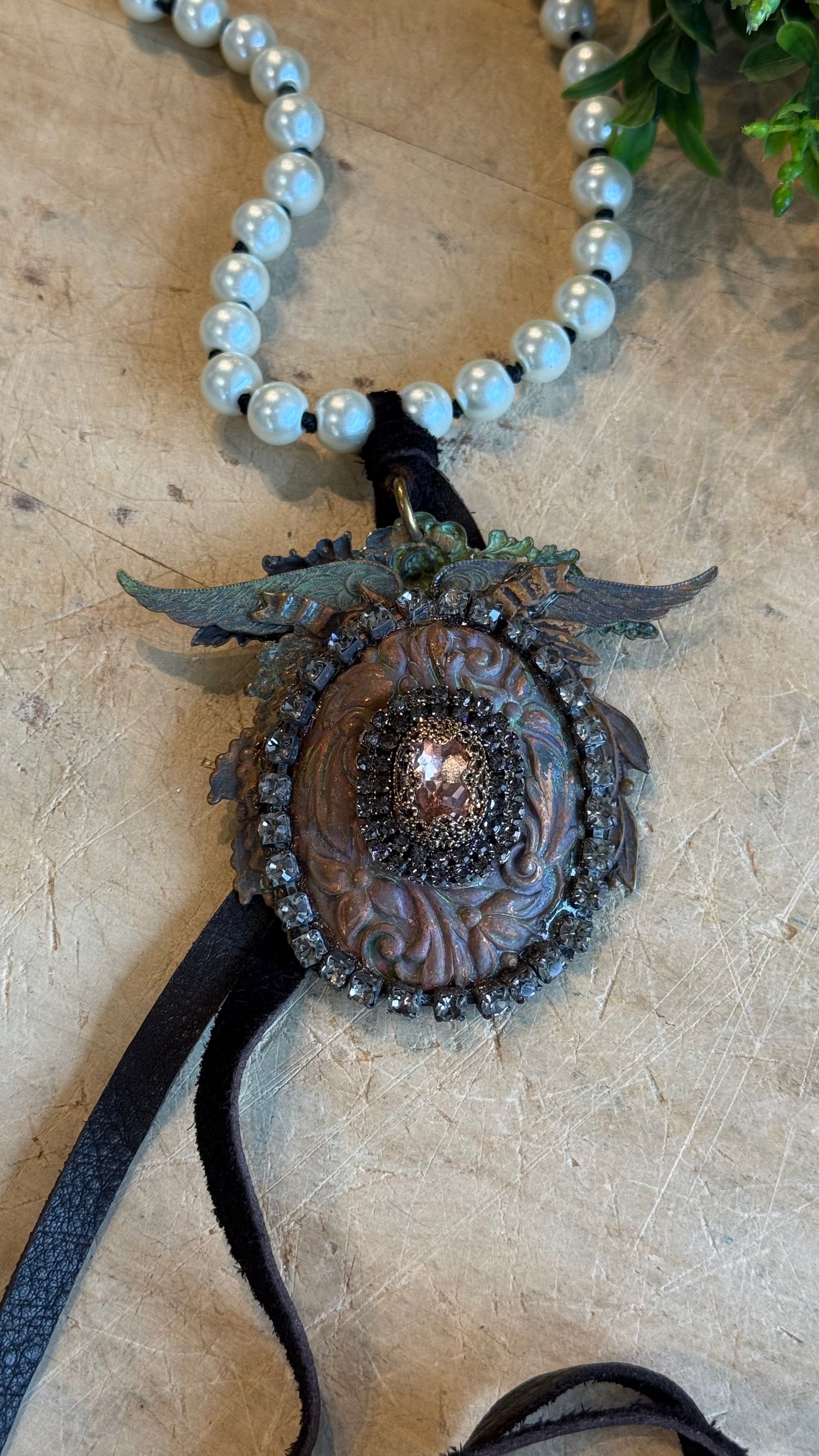 Wing Medallion on Pearls with Tassel