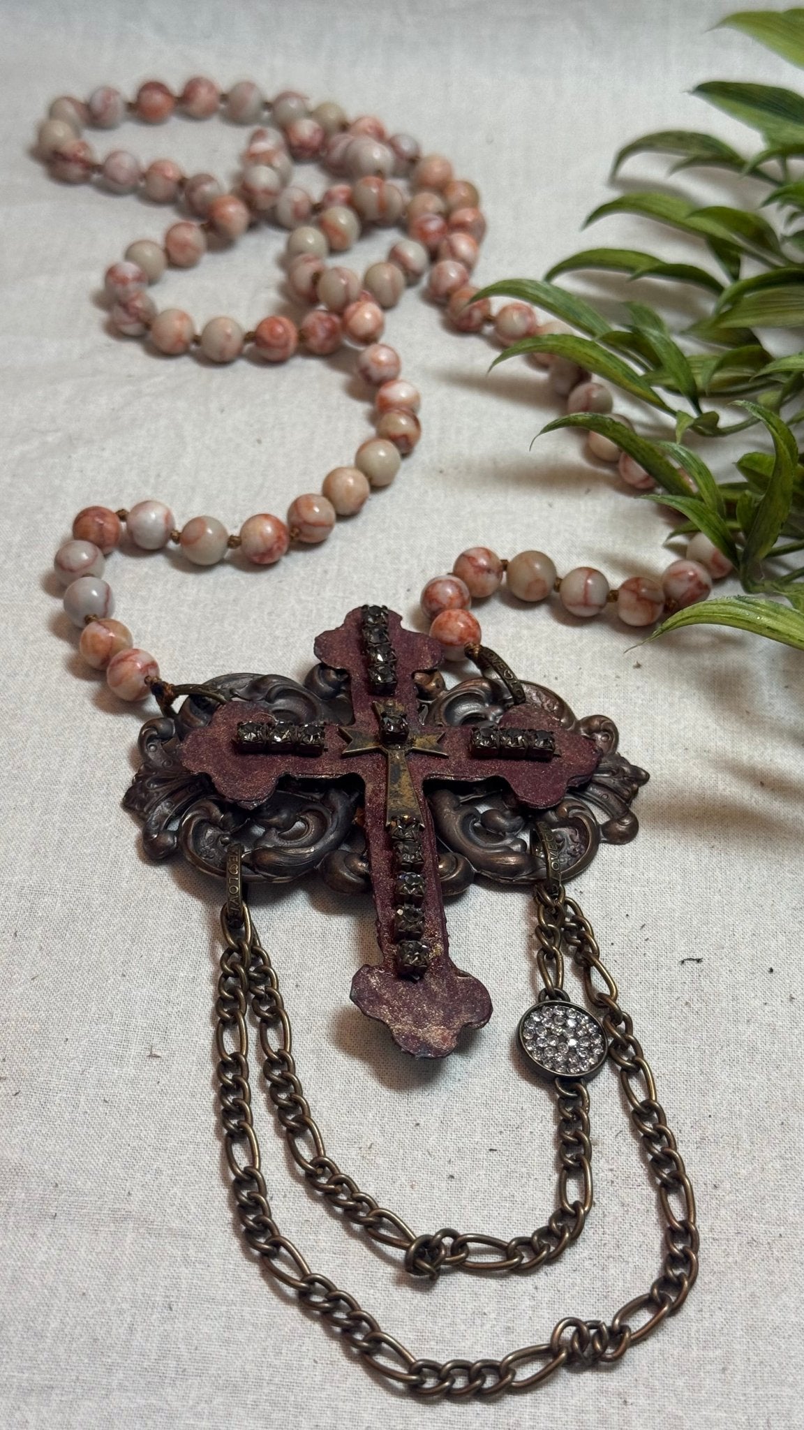 Rustic Bling Cross on Beads - Vintage Vault Boutique