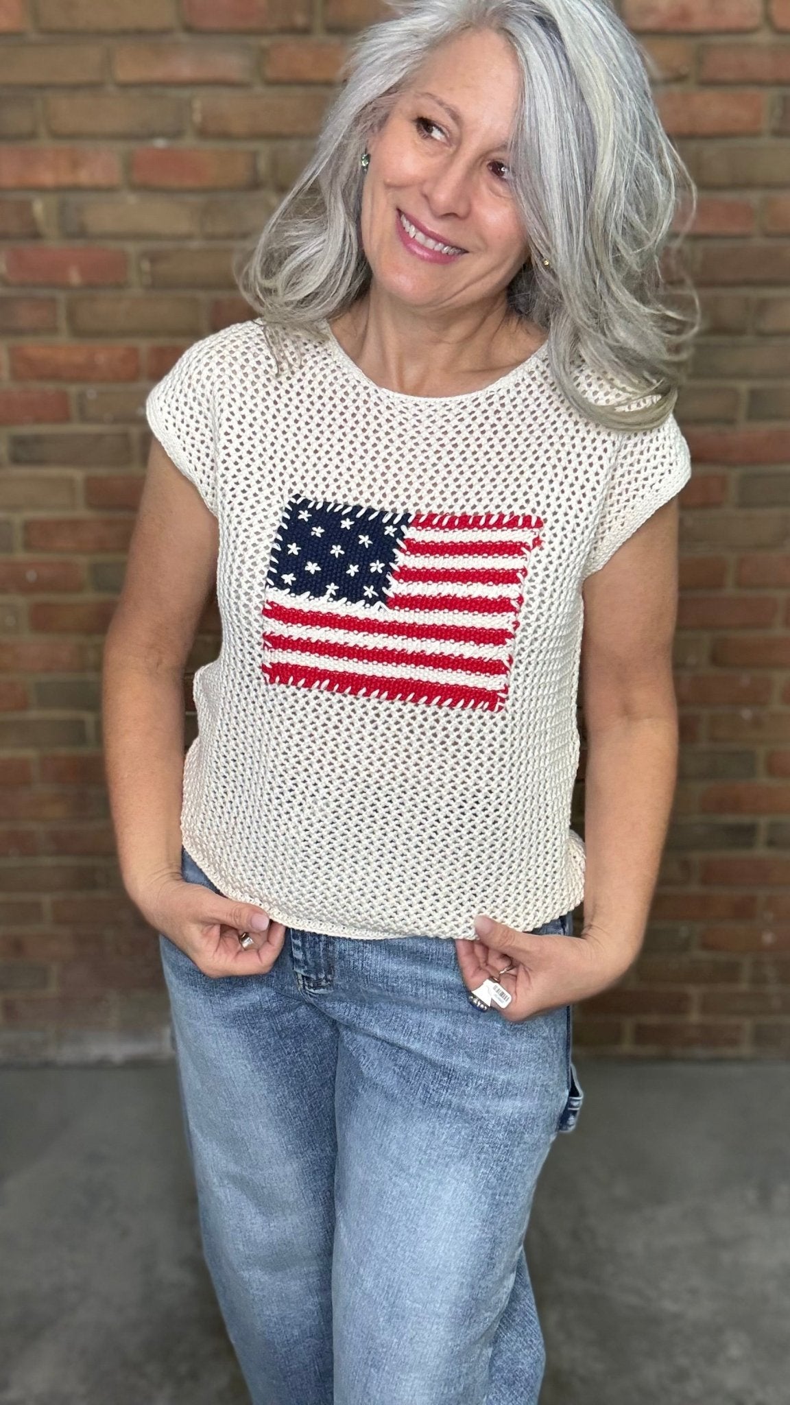 Loose Knit Flag Sweater - Vintage Vault Boutique