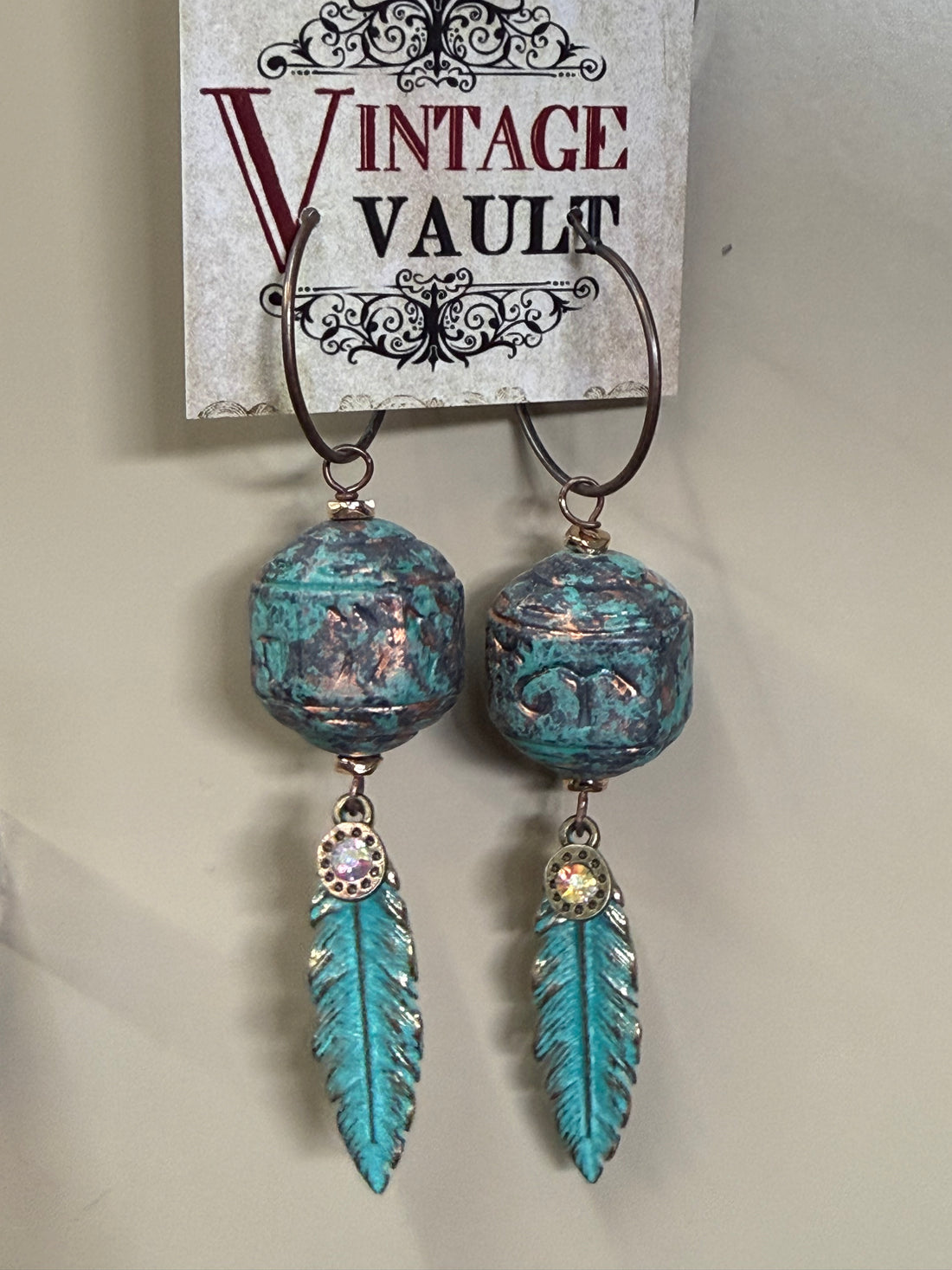 Verdi Green Ball and Feather Earring