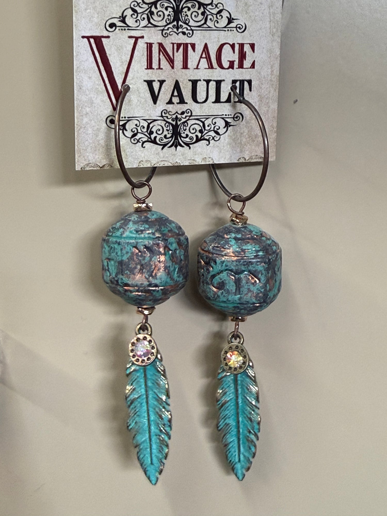 Verdi Green Ball and Feather Earring