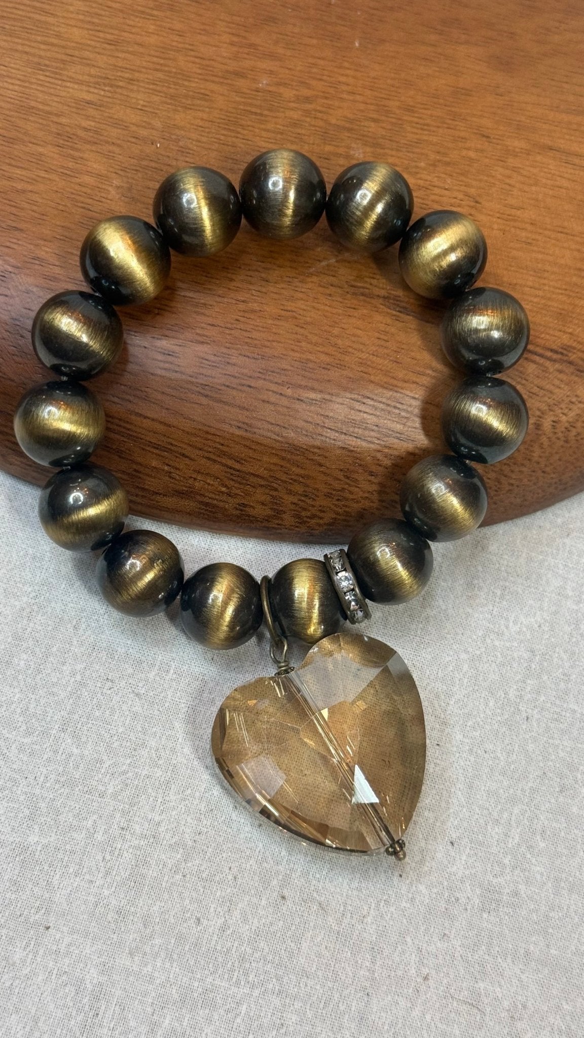 Bronze with Crystal Heart Bracelet - Vintage Vault Boutique