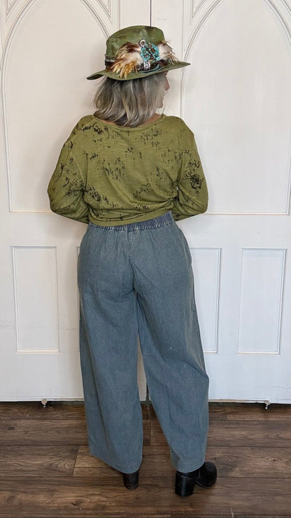 Denim Jogger Pant with Bottom Ties - Vintage Vault Boutique