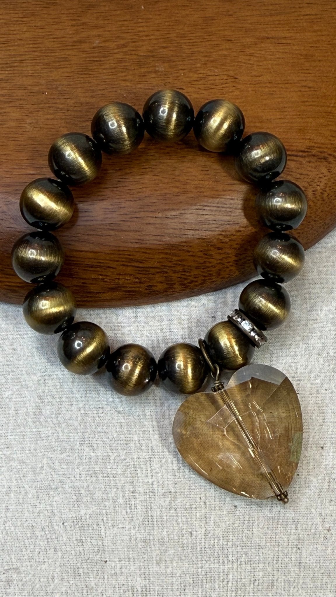 Bronze with Crystal Heart Bracelet - Vintage Vault Boutique