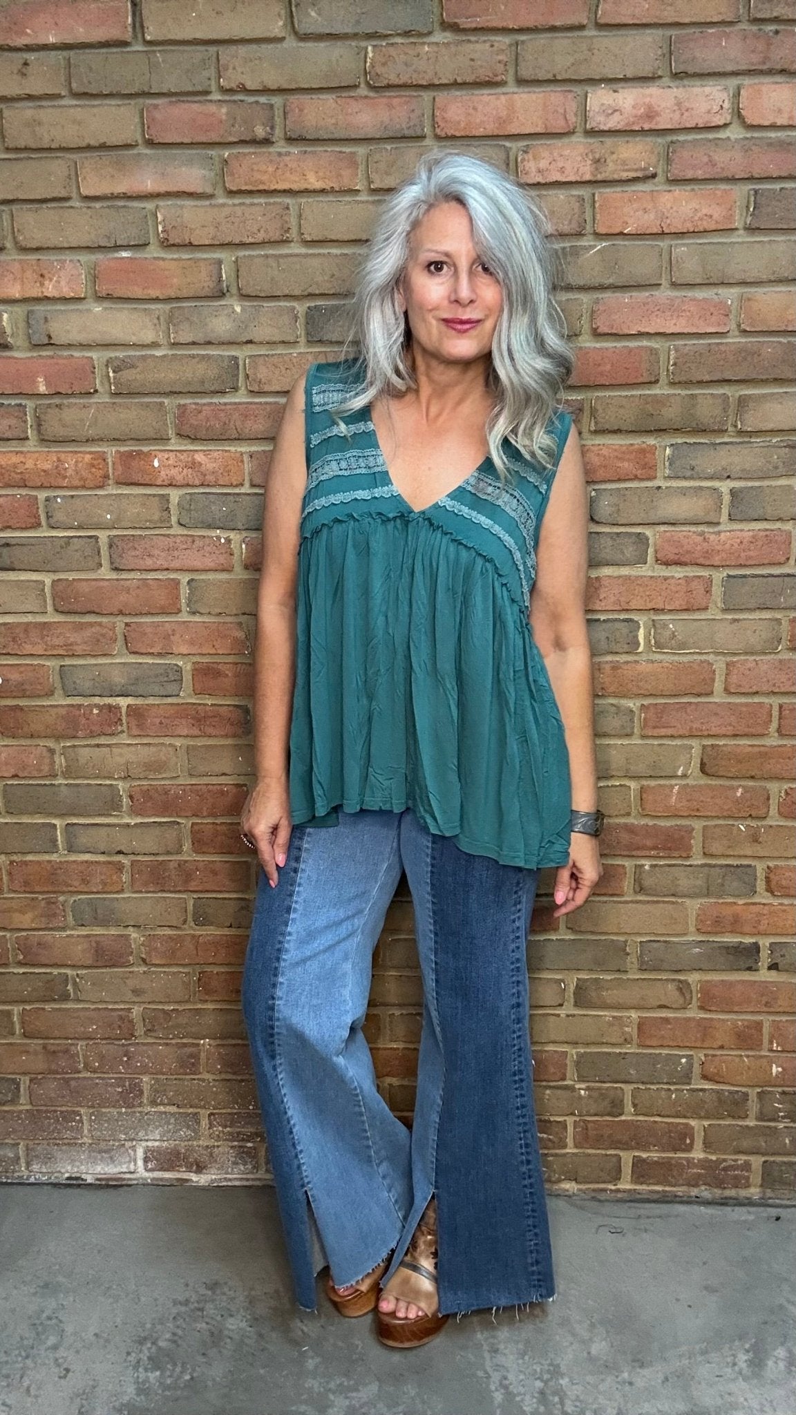 Relaxed Babydoll Top in Evergreen - Vintage Vault Boutique