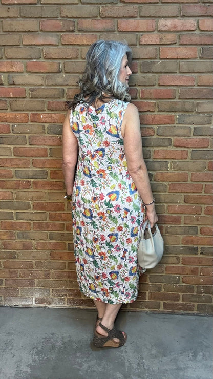 Bright Floral Crinkle Tank Dress - Vintage Vault Boutique