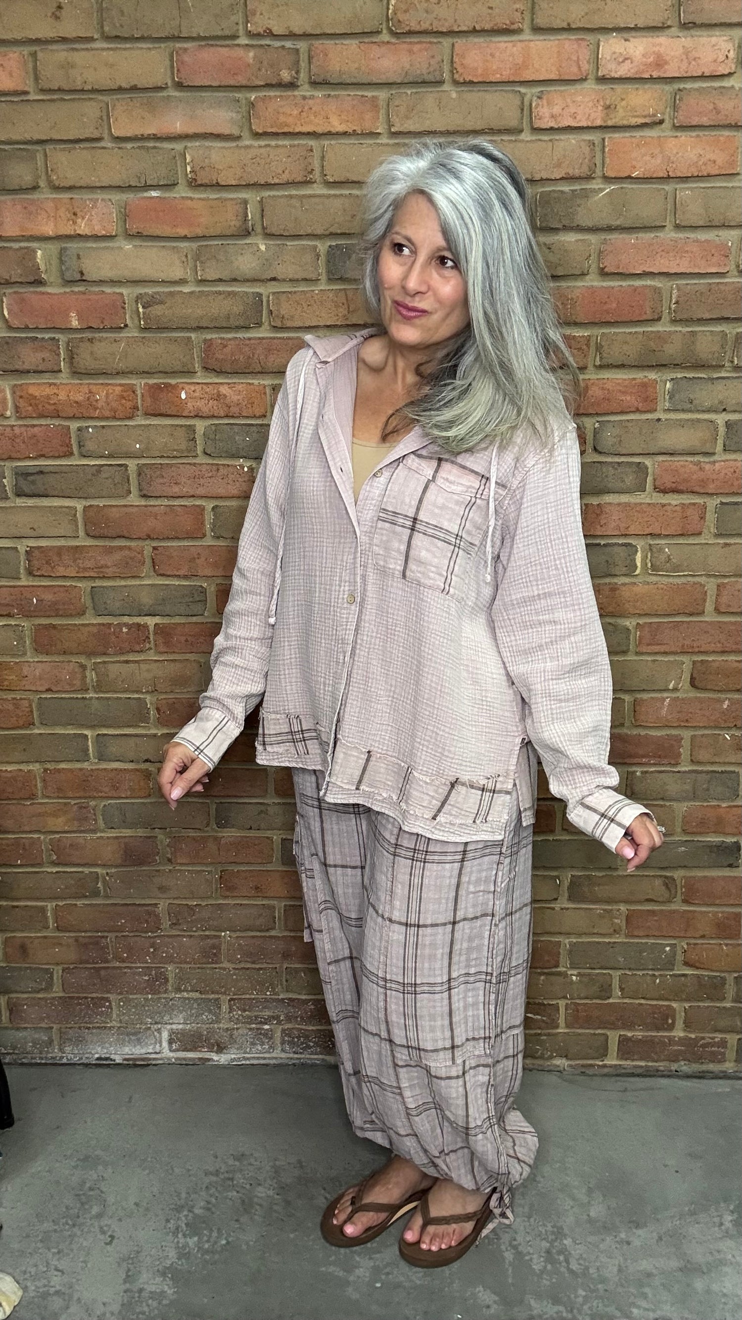 Dusty Lavender Plaid Washed Hoodie
