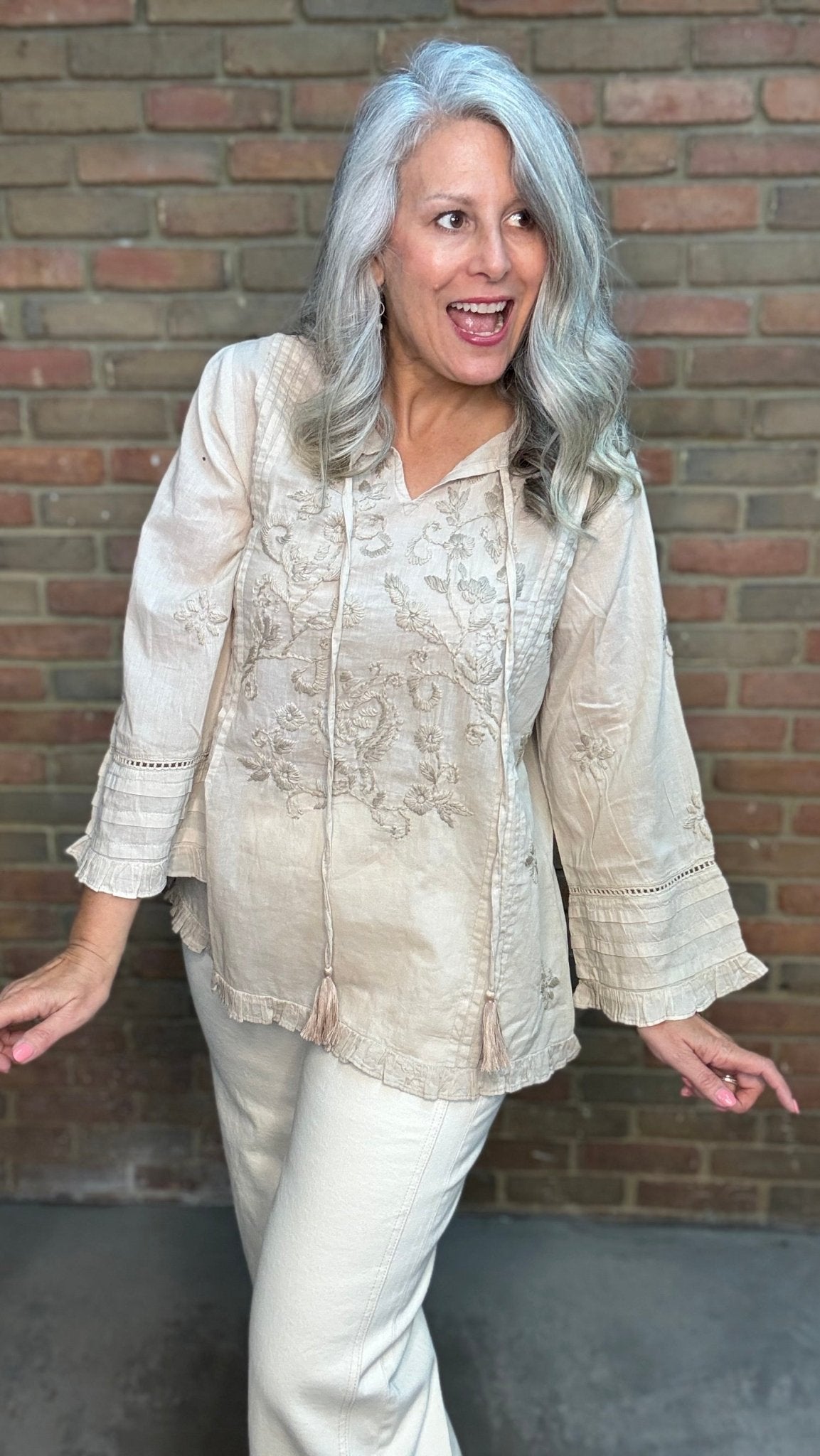 Adena - Rose Water Peasant Top - Vintage Vault Boutique