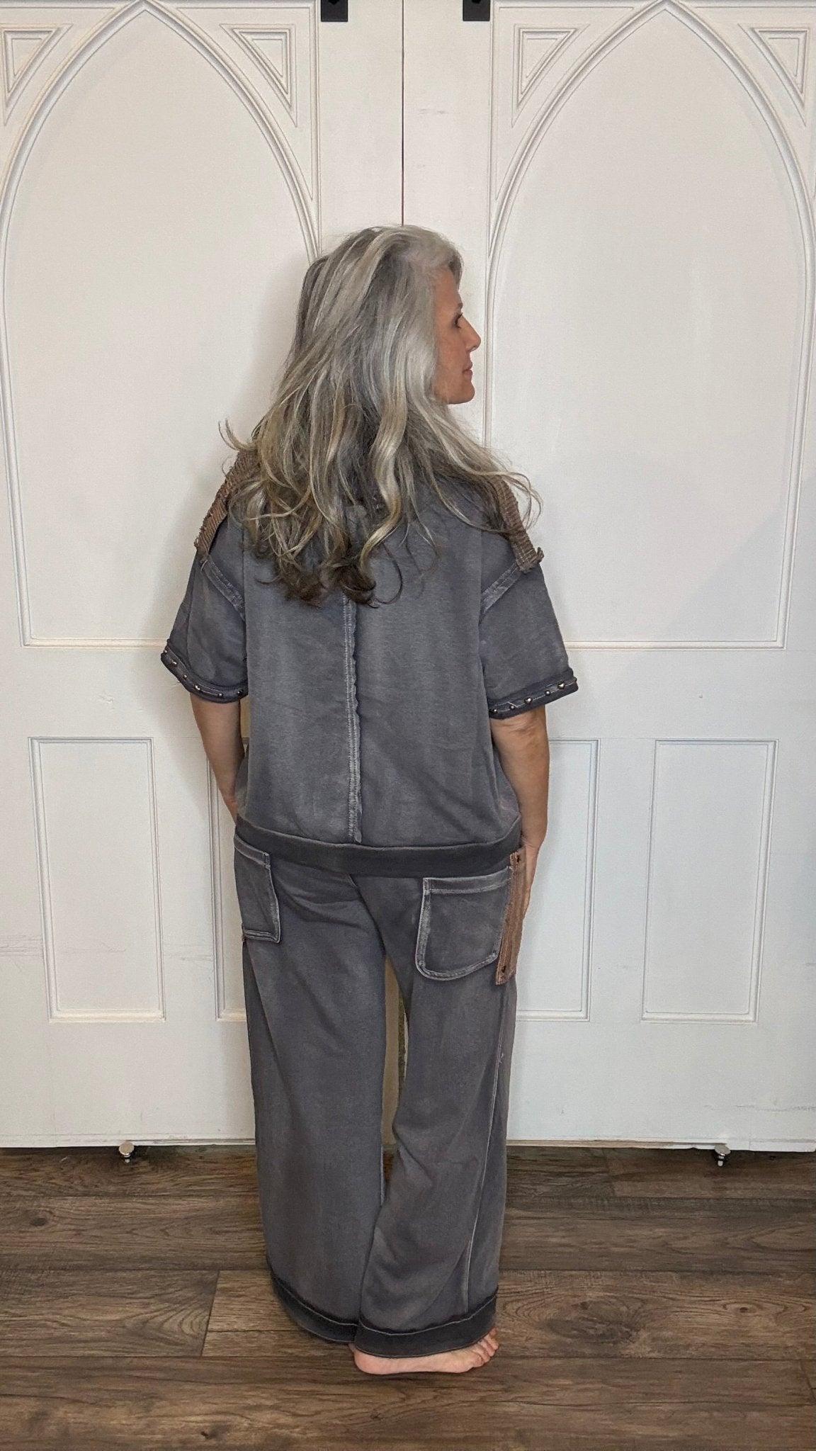 Navy Charcoal French Terry Top - Vintage Vault Boutique