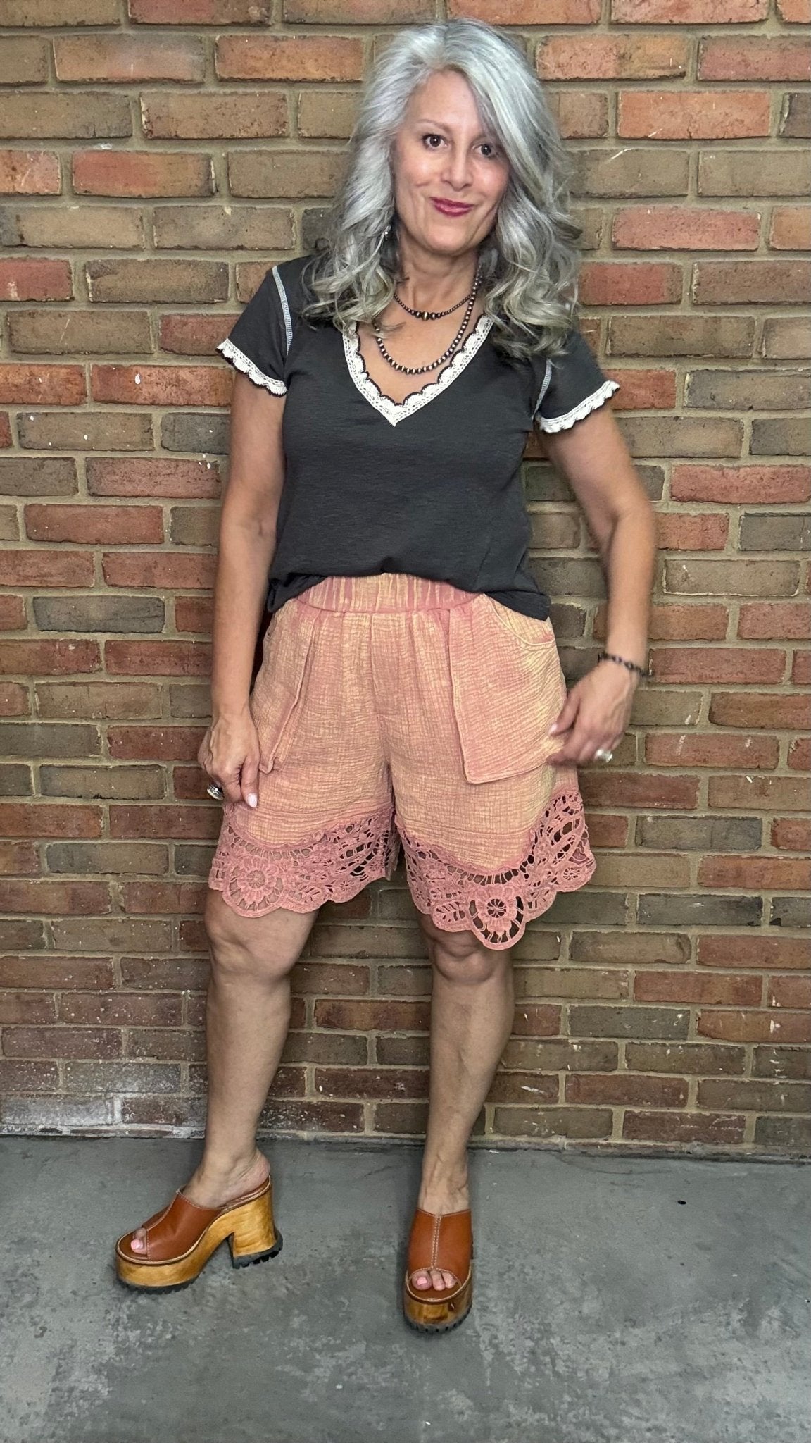 Cotton Gauze Lace Trim Shorts - Vintage Vault Boutique