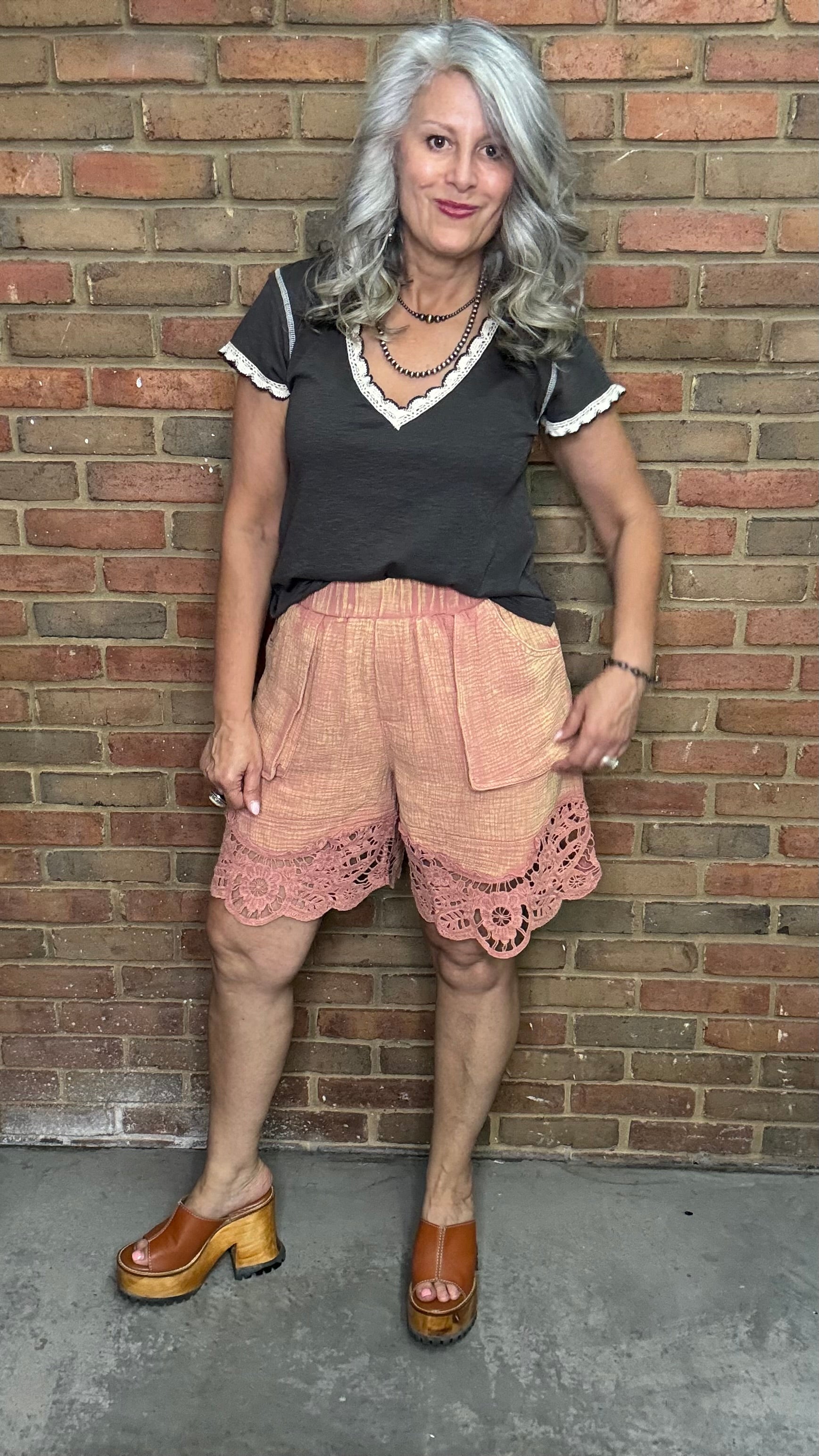 Cotton Gauze Lace Trim Shorts