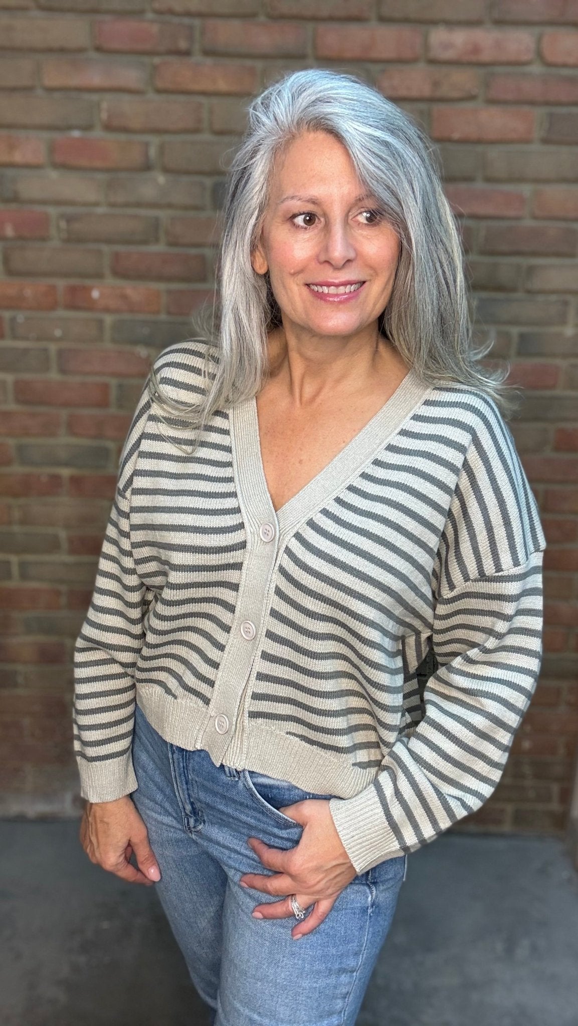 Striped Button Up Cardigan - Vintage Vault Boutique