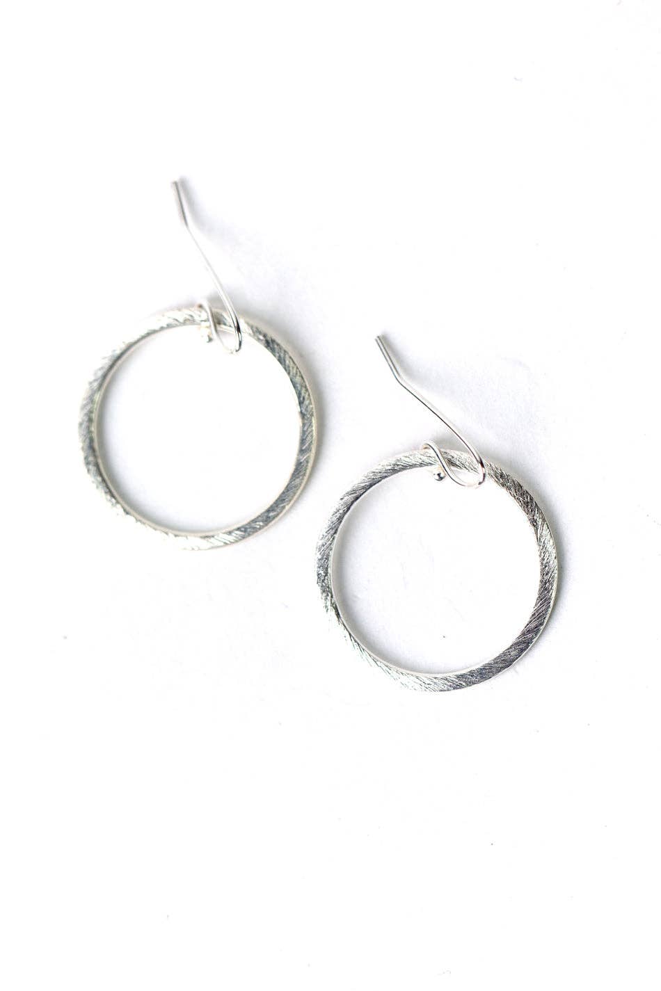 Brushed Silver Hoop Earrings E040 - Vintage Vault Boutique