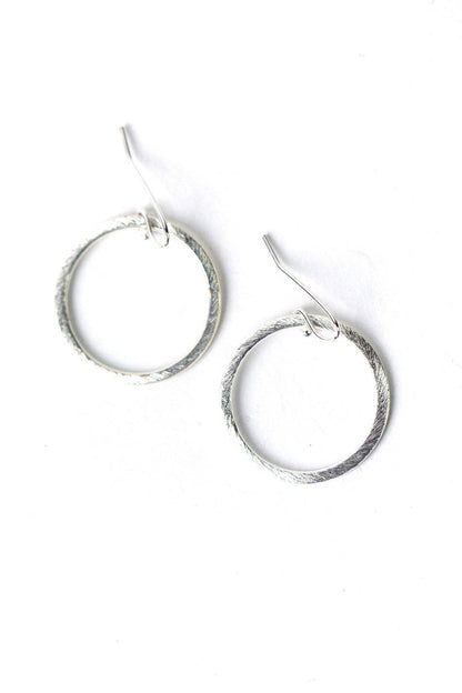 Brushed Silver Hoop Earrings E040 - Vintage Vault Boutique