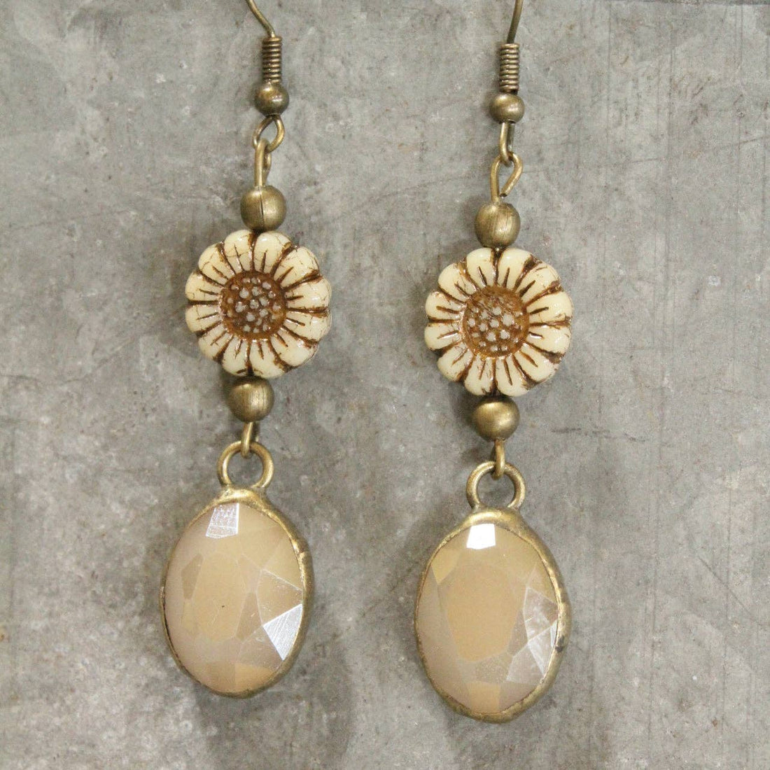 CZECH Me Out Elite Beige &amp; Natural Dangle Earrings