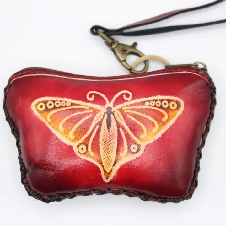 Butterfly Wristlet Leather Coin Purse