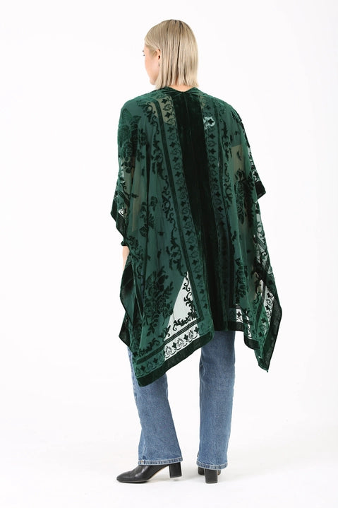 Dark Green Burnout Velvet Kimono