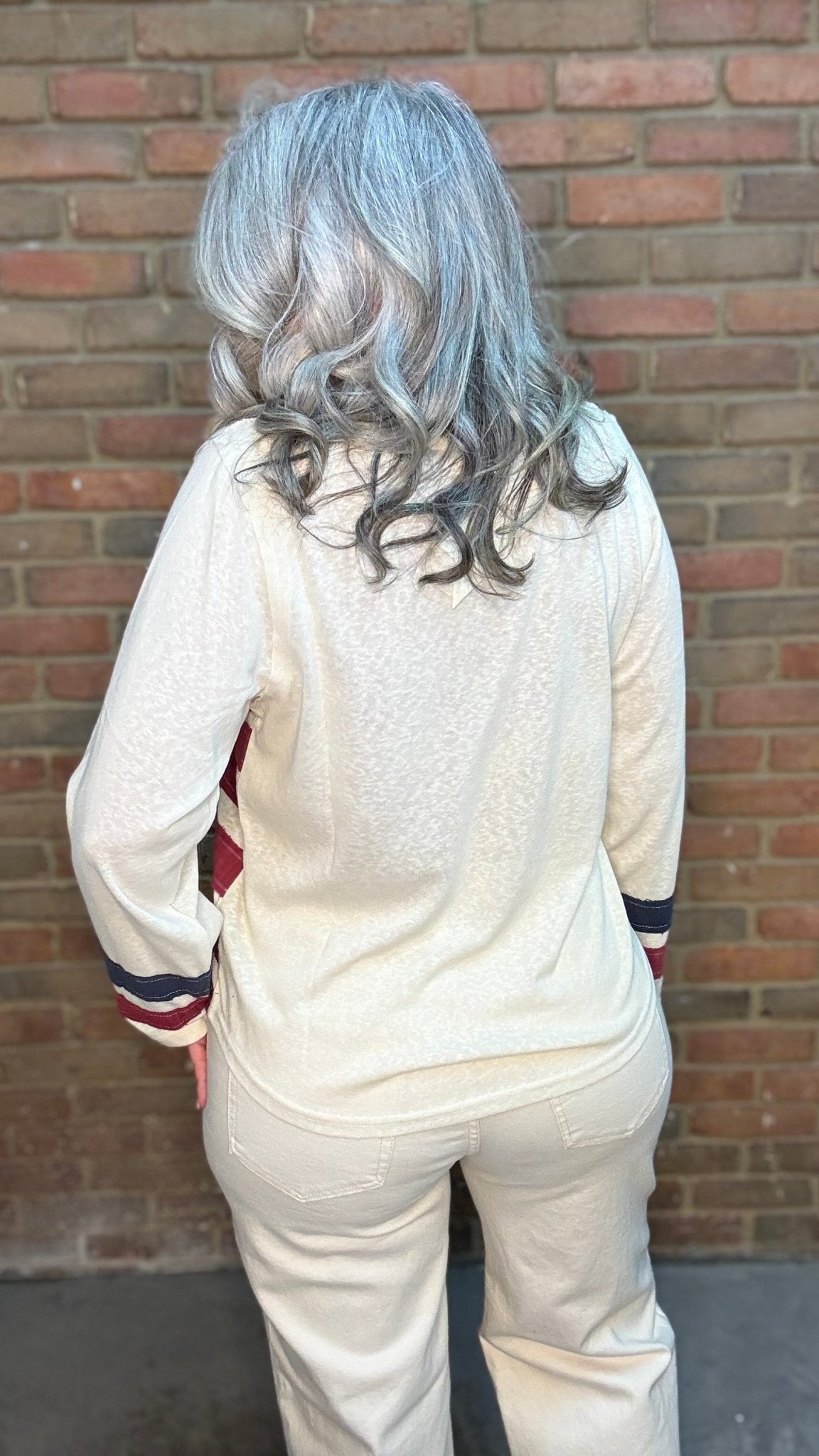 American Flag V - Neck Long Sleeve Top - Vintage Vault Boutique