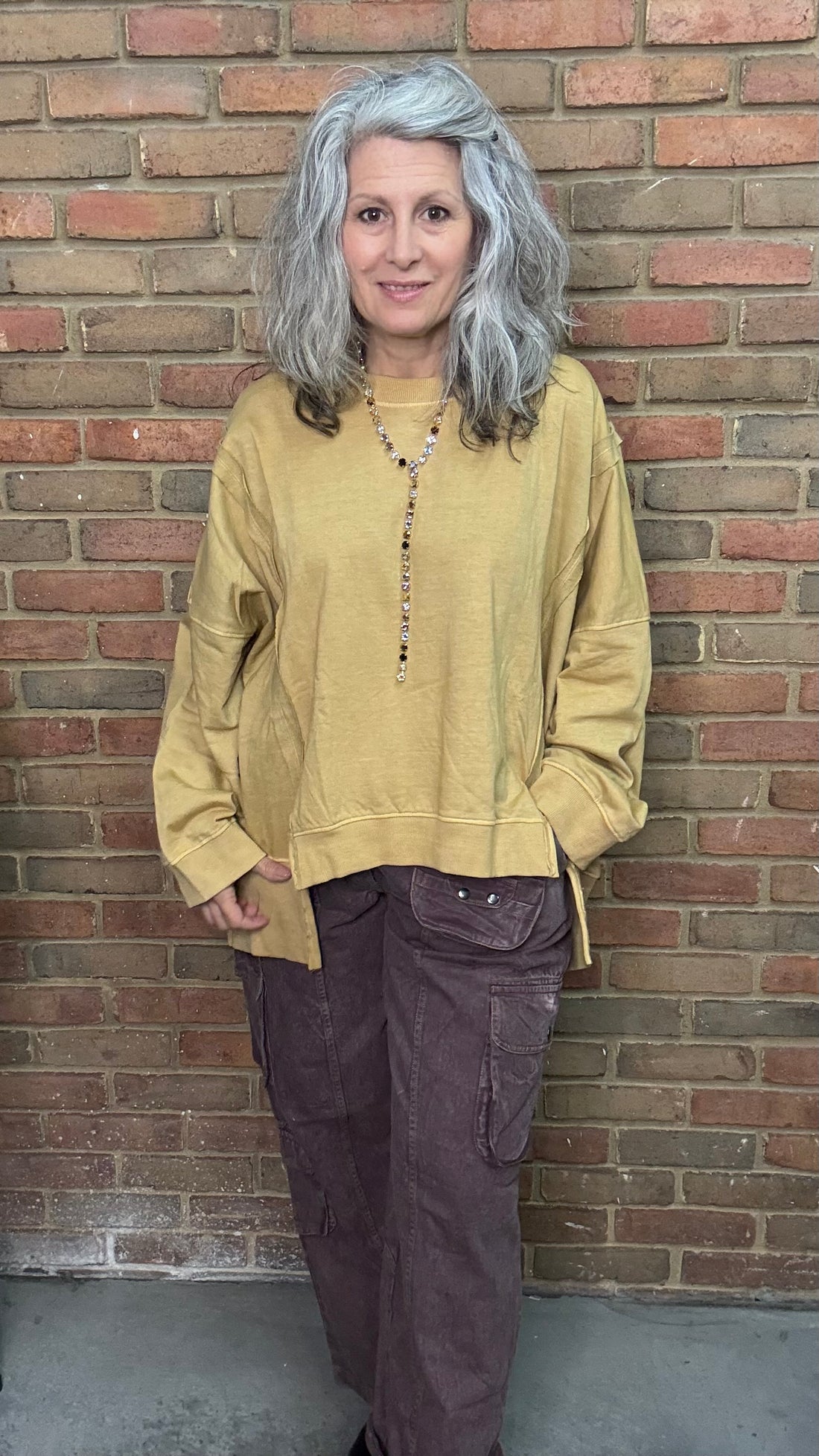 Mustard High Lo Slit Sweatshirt