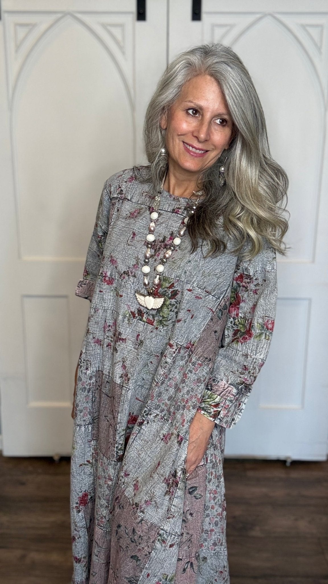 Floral Patchwork Long Cotton Dress - Vintage Vault Boutique