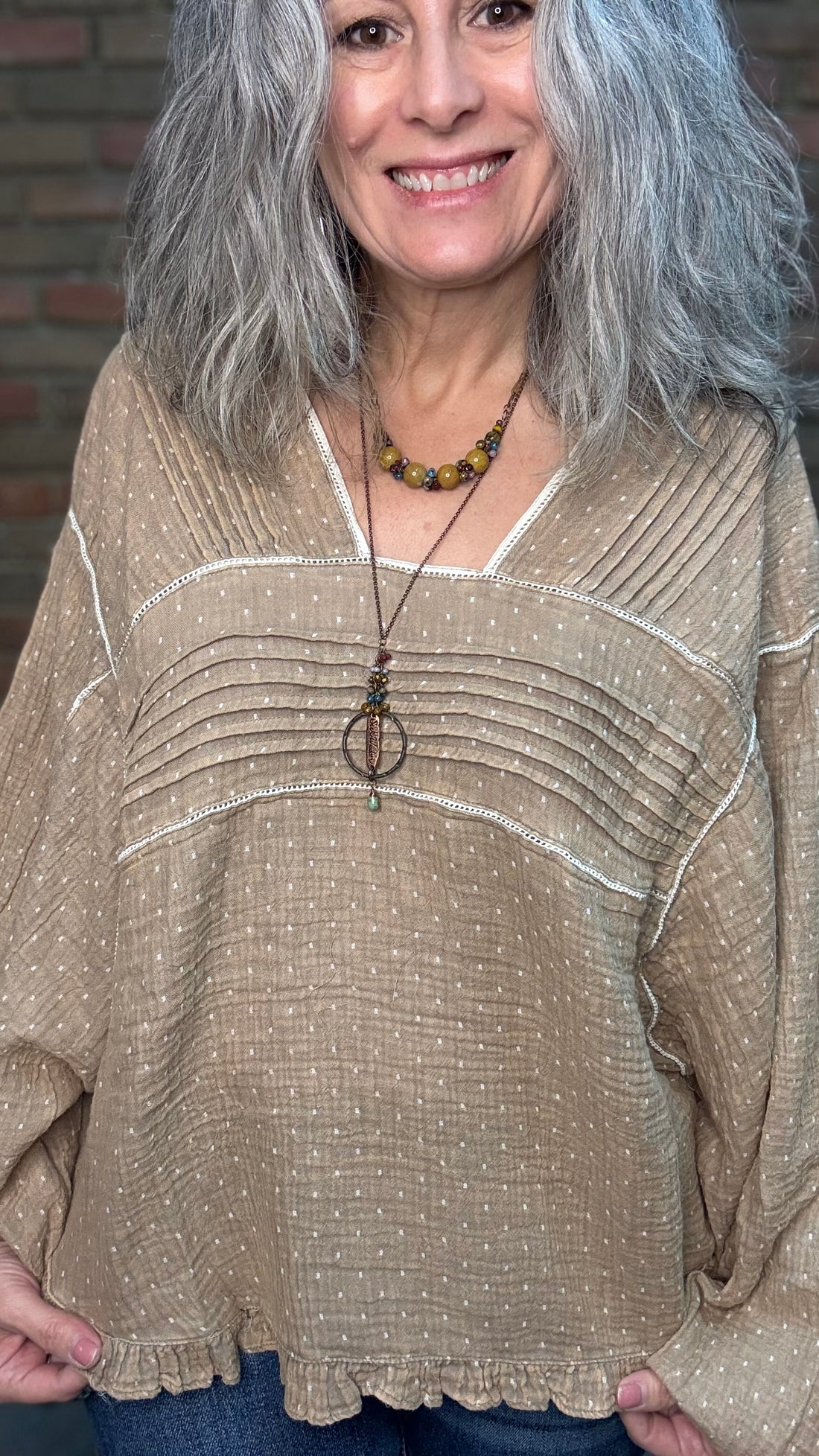 Mocha and Ivory Print Long Sleeve Top