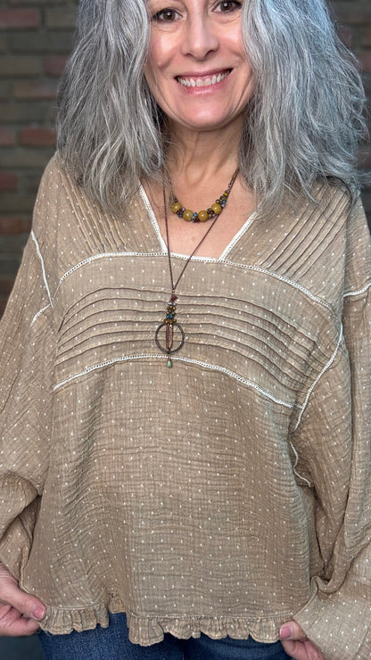 Mocha and Ivory Print Long Sleeve Top