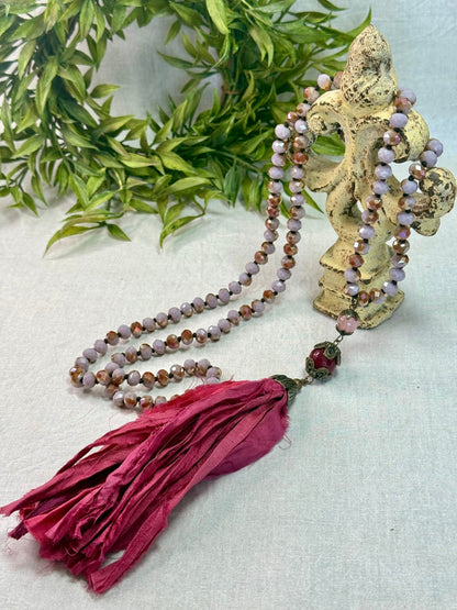 Pink Silk Ribbon Tassel Necklace - Vintage Vault Boutique