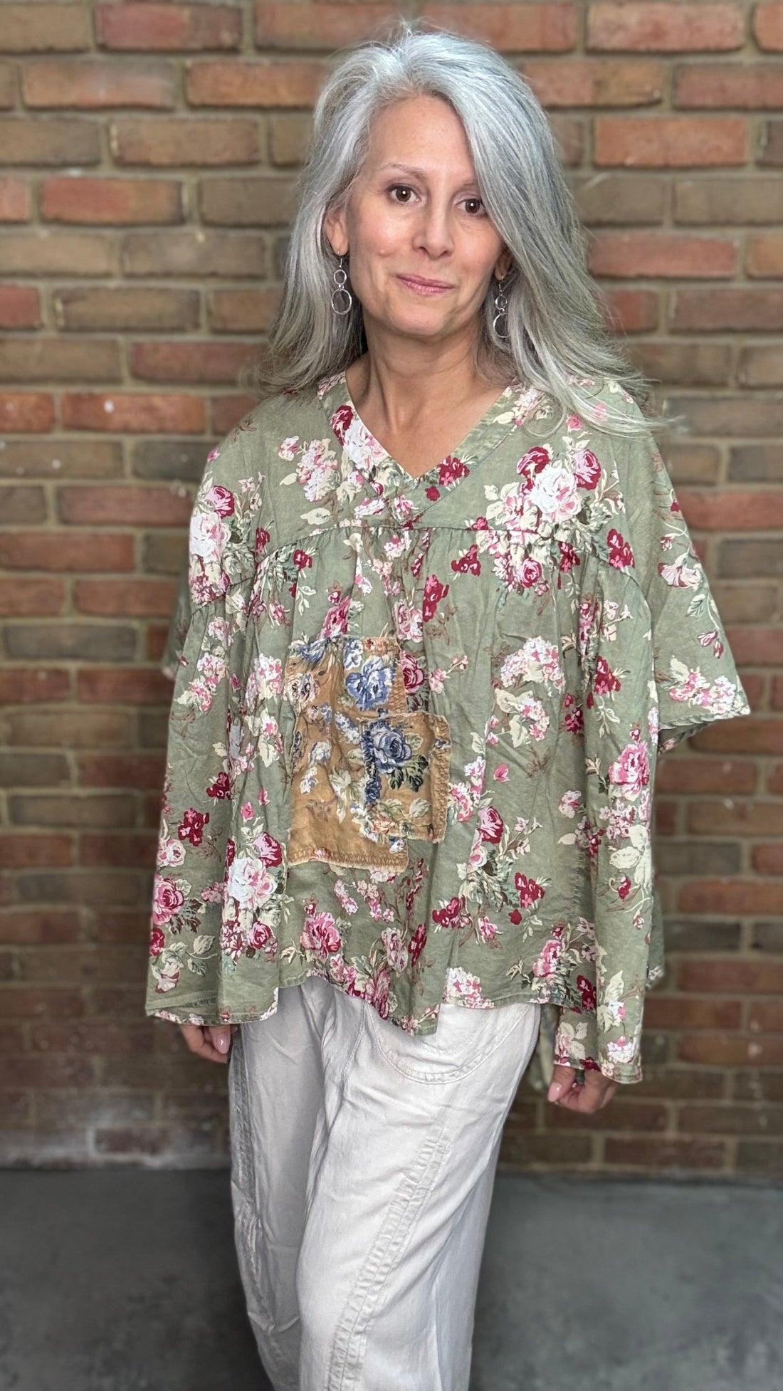 Flower Print Patchwork Loose Top - Vintage Vault Boutique