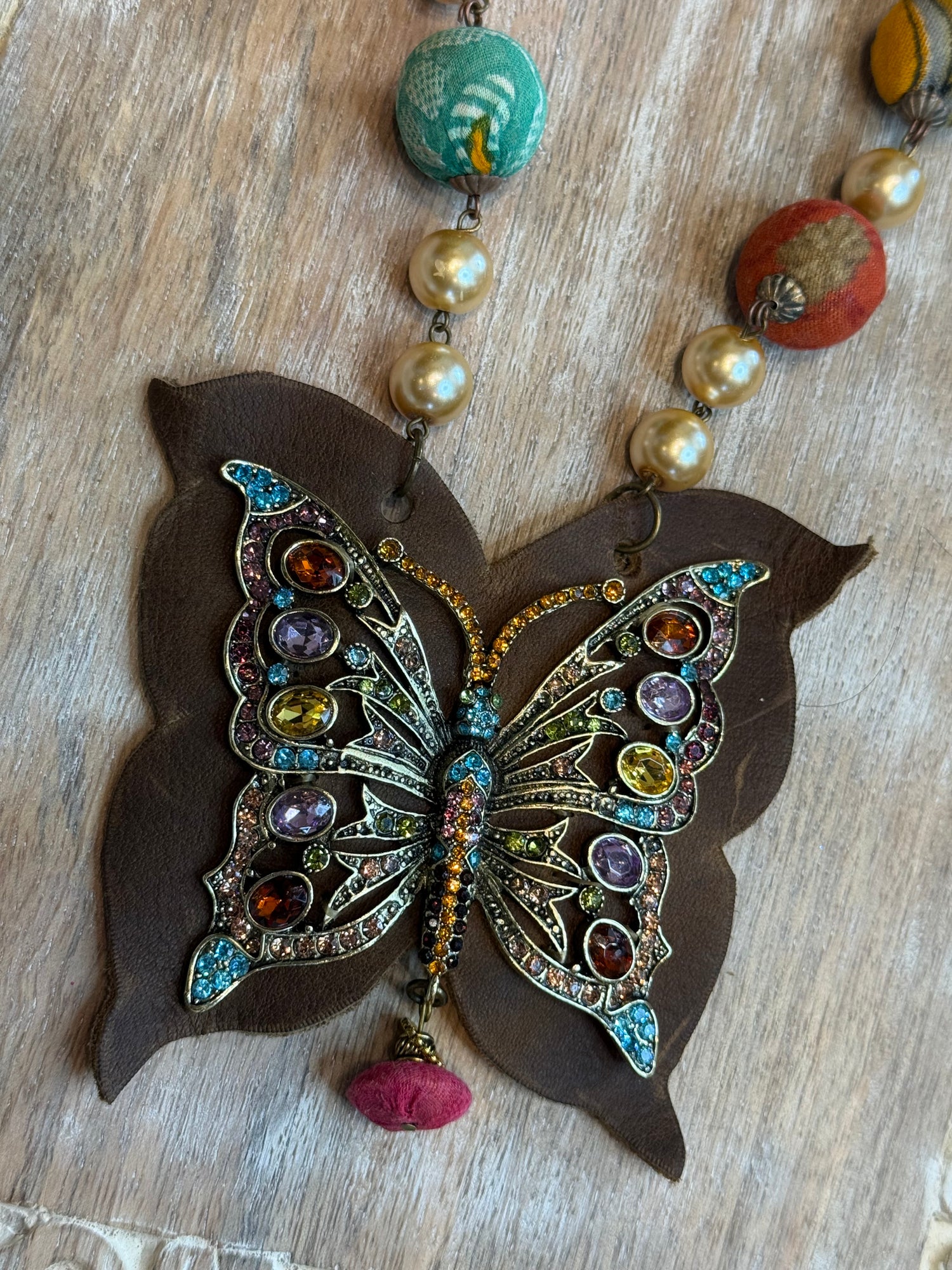 Bling Butterfly on Leather Necklace