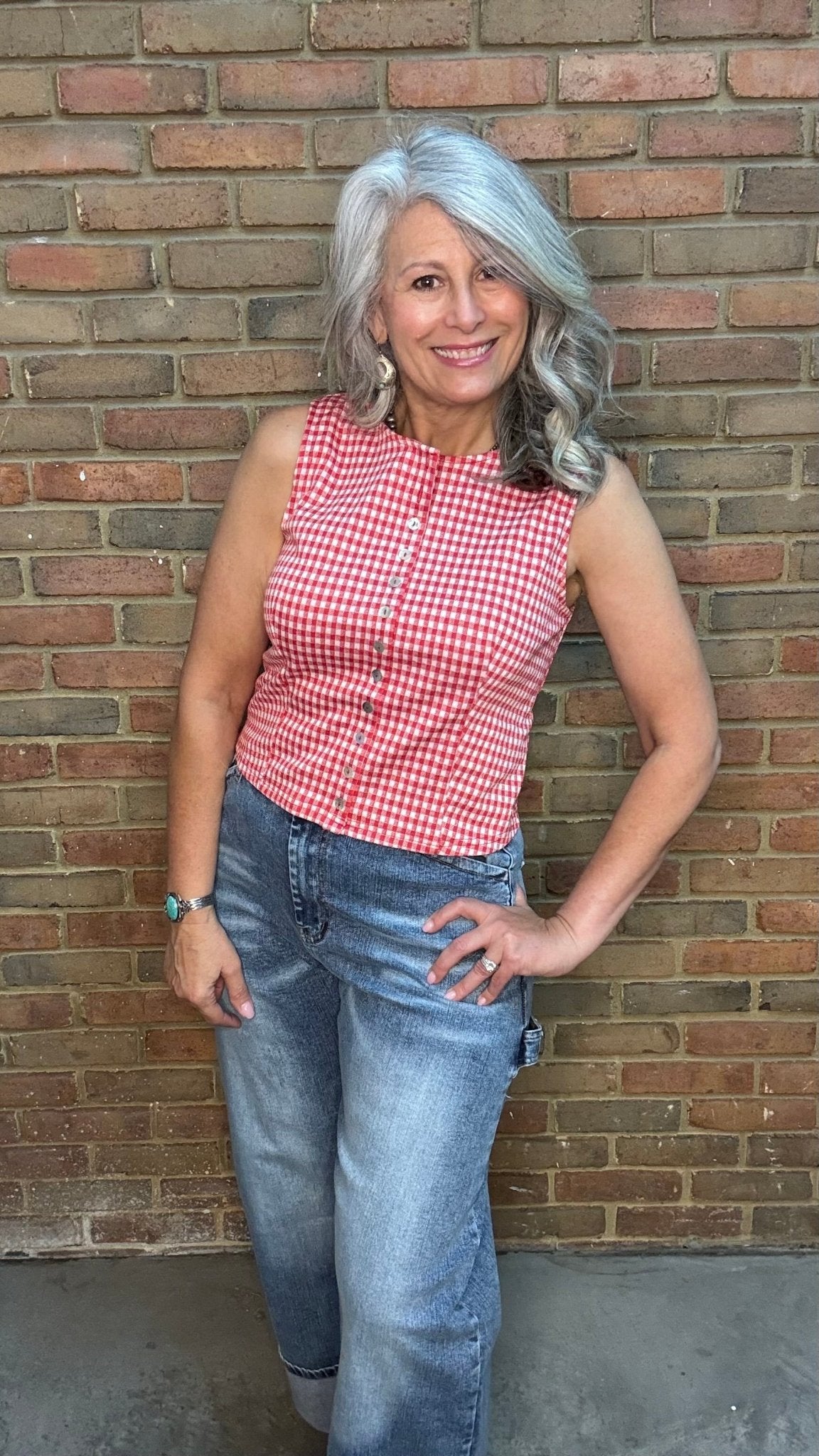 Red Plaid Sleeveless Shirt - Vintage Vault Boutique