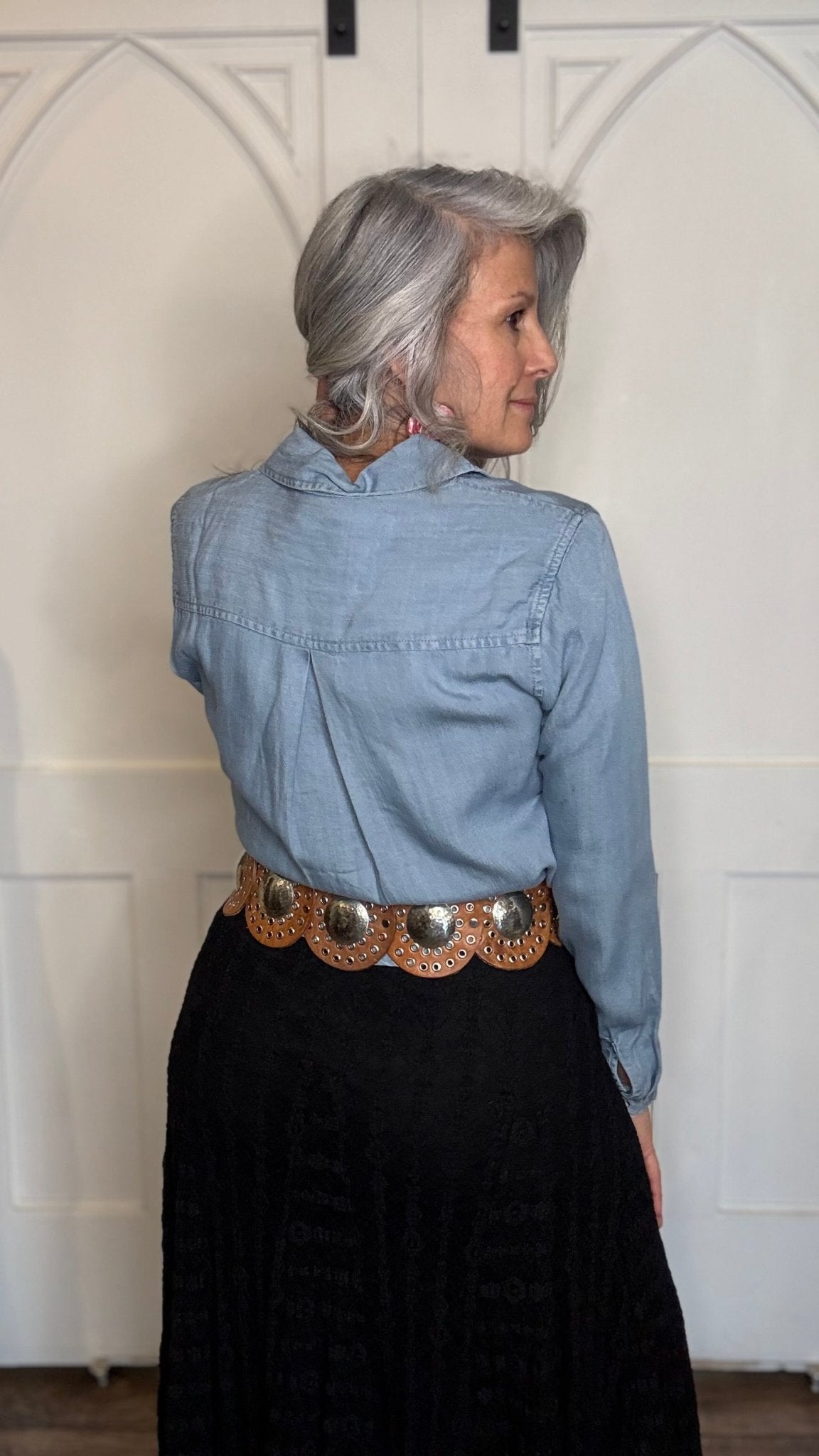 Tencel Denim Ruched Shirt - Vintage Vault Boutique